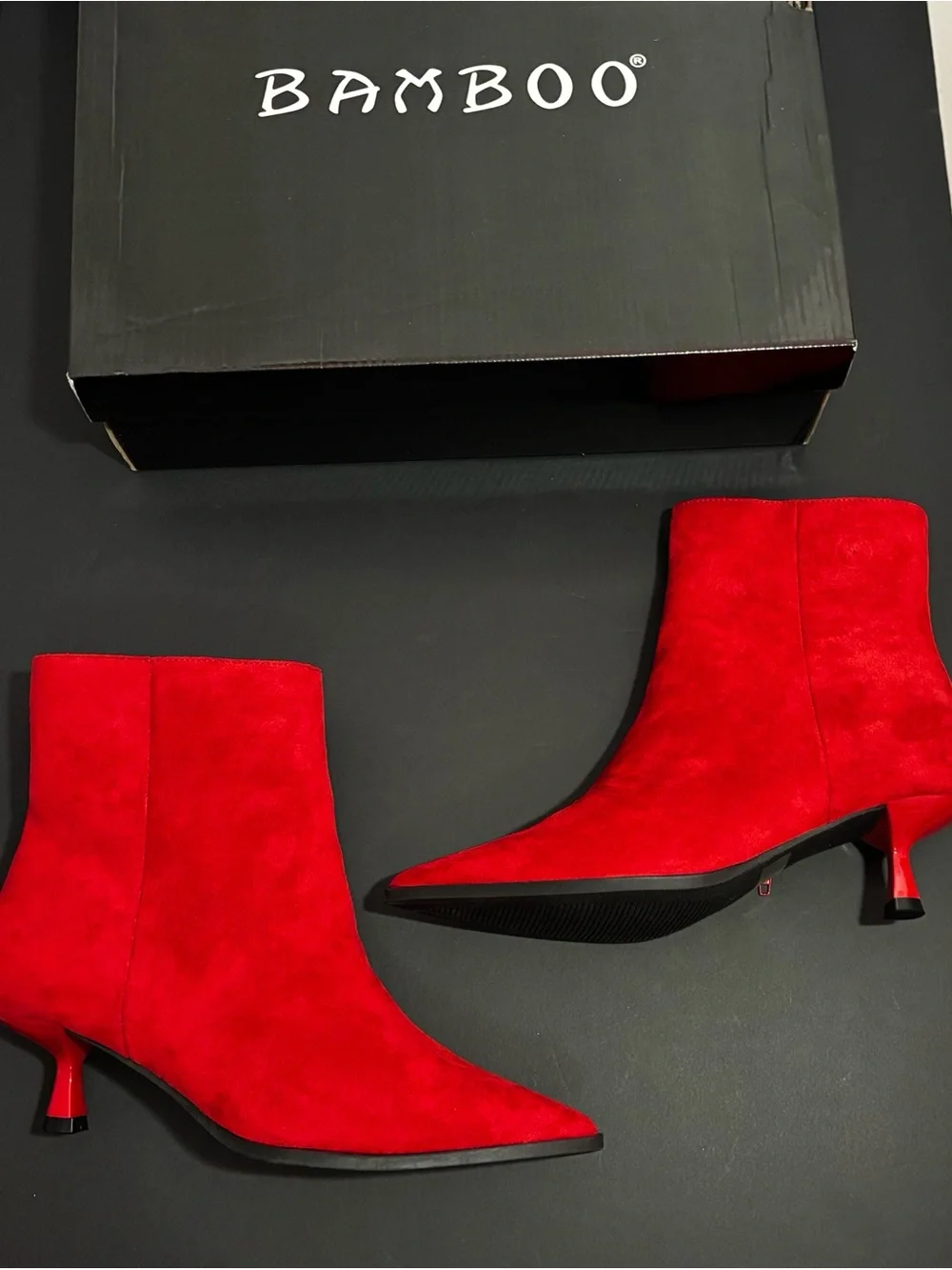 BRAND NEW Cherry Red Suede Ankle Boots With A Small Heel❤️ basic but still fancy